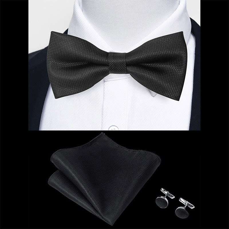 3Pcs Men's Textured Fabric Bow Tie Cufflink And Pocket Square Set - image 5