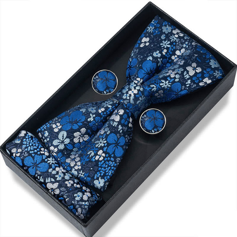 3Pcs Men's Textured Fabric Bow Tie Cufflink And Pocket Square Set - Style #44 - image 86