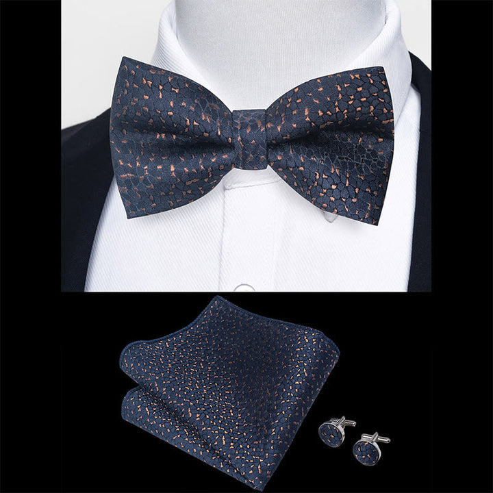 3Pcs Men's Textured Fabric Bow Tie Cufflink And Pocket Square Set - image 17
