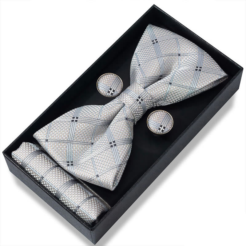 3Pcs Men's Textured Fabric Bow Tie Cufflink And Pocket Square Set - Style #34 - image 66