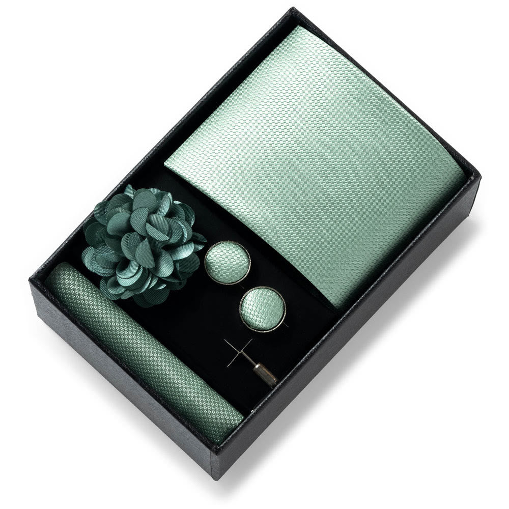 4Pcs Men's Stylish Patterned Fabric Necktie Pocket Square Cufflink And Lapel Flower Set - Style #36 - image 35