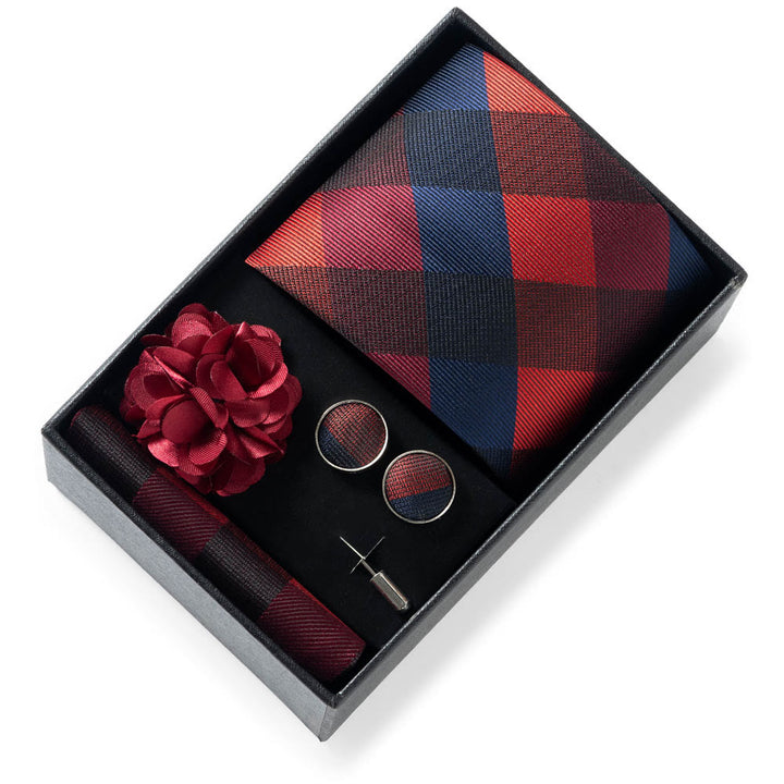 4Pcs Men's Stylish Patterned Fabric Necktie Pocket Square Cufflink And Lapel Flower Set - Style #32 - image 31