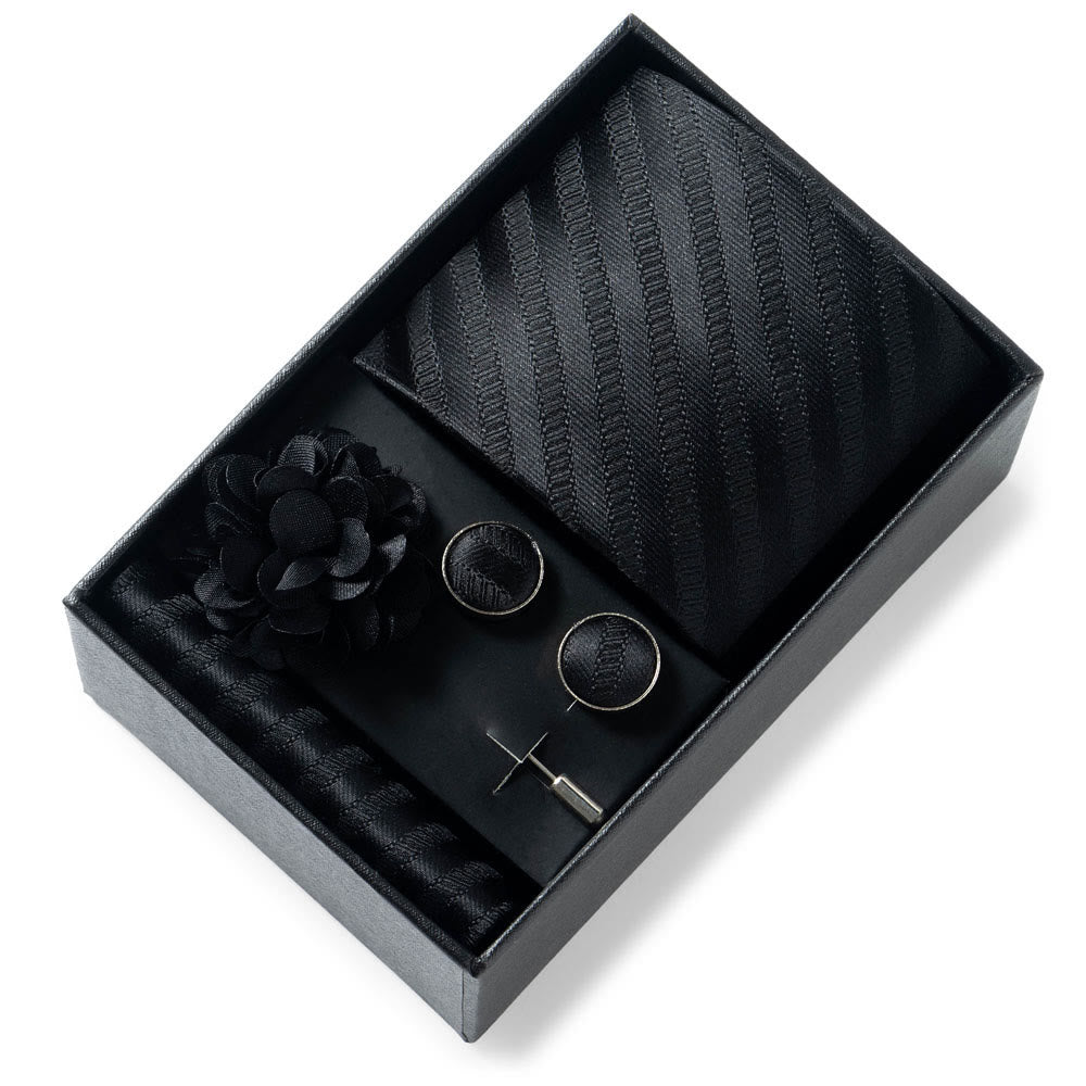 4Pcs Men's Stylish Patterned Fabric Necktie Pocket Square Cufflink And Lapel Flower Set - Style #12 - image 11