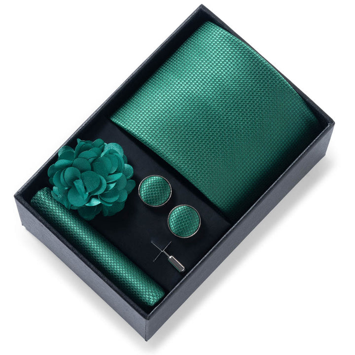 4Pcs Men's Stylish Patterned Fabric Necktie Pocket Square Cufflink And Lapel Flower Set - Style #40 - image 39