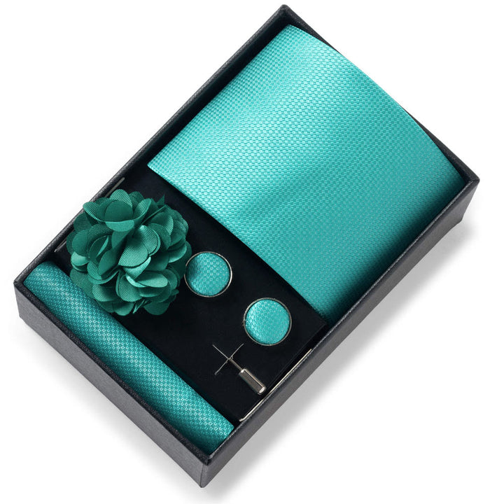 4Pcs Men's Stylish Patterned Fabric Necktie Pocket Square Cufflink And Lapel Flower Set - Style #35 - image 34