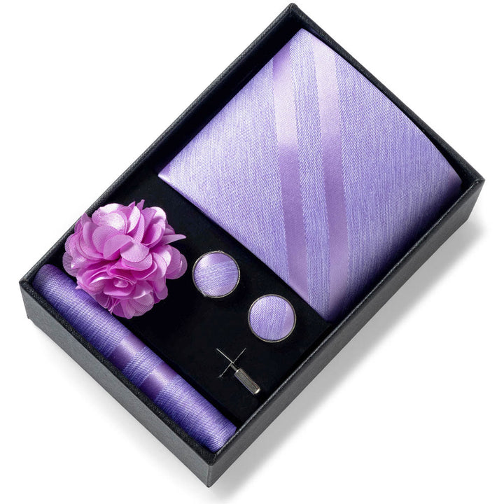 4Pcs Men's Stylish Patterned Fabric Necktie Pocket Square Cufflink And Lapel Flower Set - Style #27 - image 26
