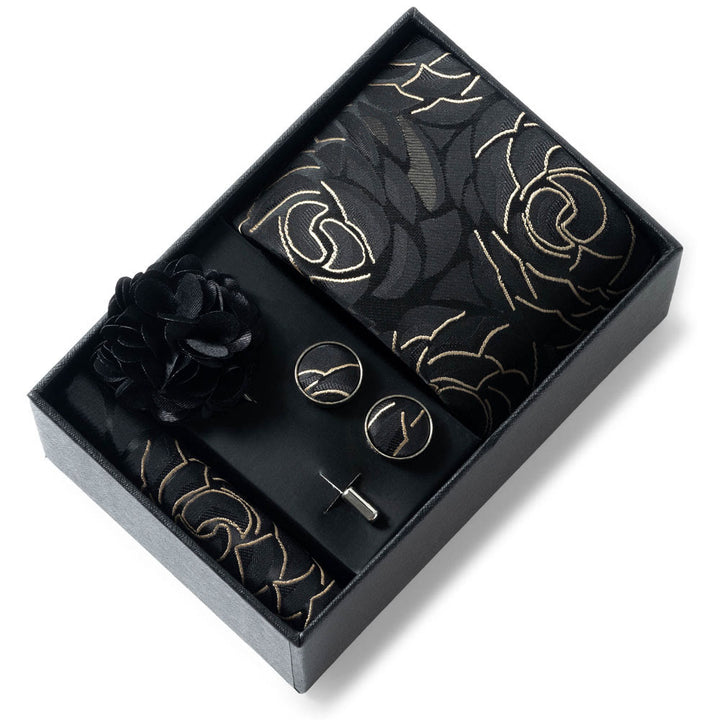4Pcs Men's Stylish Patterned Fabric Necktie Pocket Square Cufflink And Lapel Flower Set - Style #23 - image 22