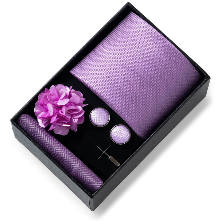 4Pcs Men's Stylish Patterned Fabric Necktie Pocket Square Cufflink And Lapel Flower Set - Style #37 - image 36