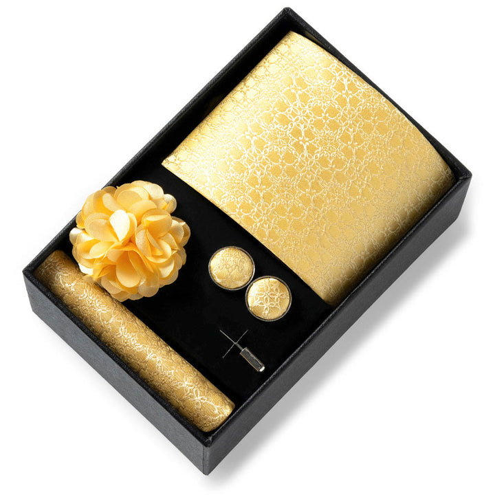 4Pcs Men's Stylish Patterned Fabric Necktie Pocket Square Cufflink And Lapel Flower Set - Style #7 - image 6