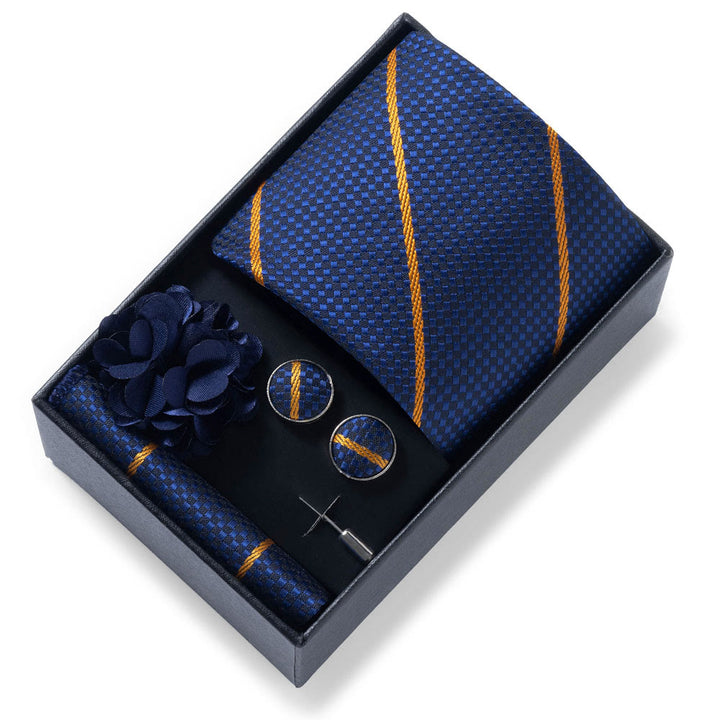 4Pcs Men's Stylish Patterned Fabric Necktie Pocket Square Cufflink And Lapel Flower Set - Style #21 - image 20