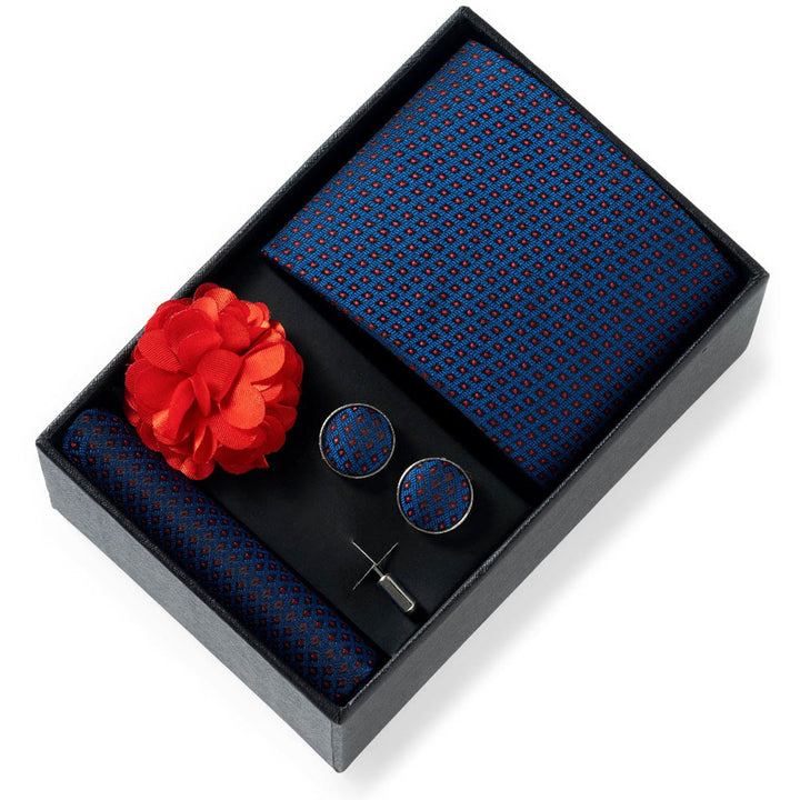 4Pcs Men's Stylish Patterned Fabric Necktie Pocket Square Cufflink And Lapel Flower Set - Style #29 - image 28