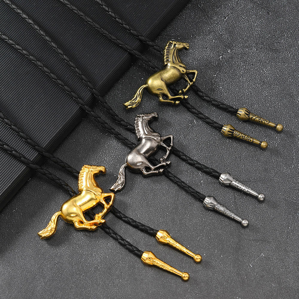 Galloping Horse Emblem Vintage Metal Bolo Tie - image 0