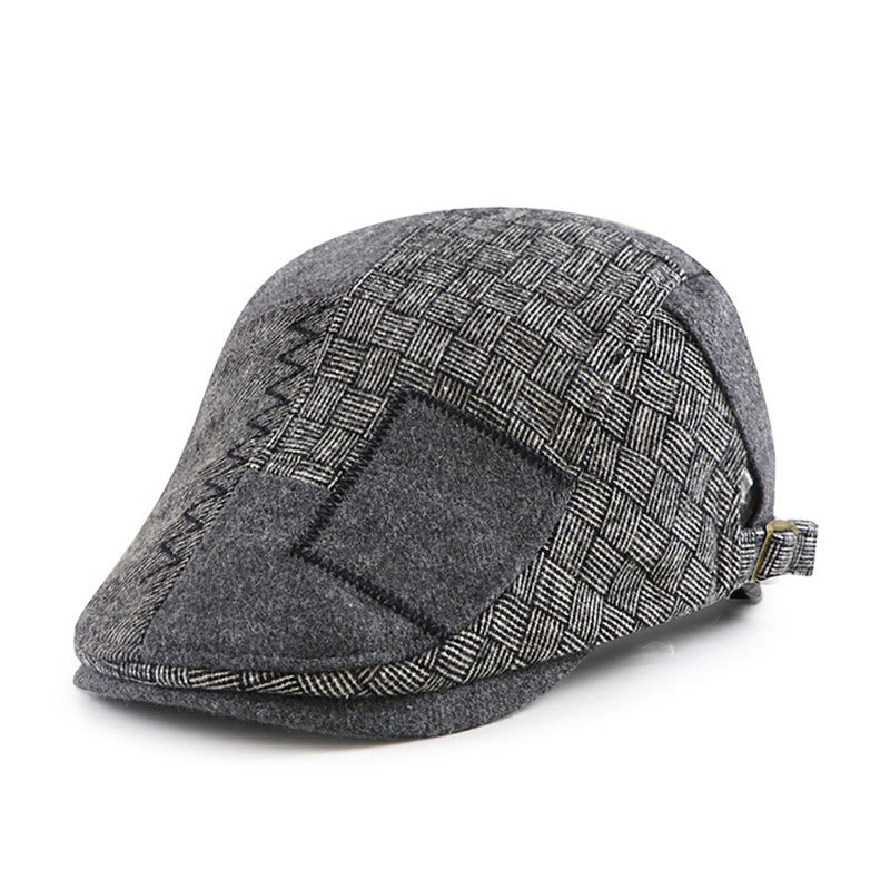 Textured Woven Patchwork Stitched Newsboy Beret Hat - Dark Grey - Adjustable (22 1/2"-23 1/4") - image 1