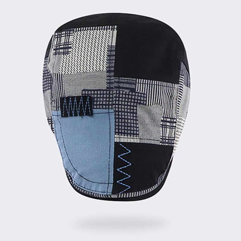Artisanal Patchwork Multi-Texture Zigzag-Stitched Newsboy Beret Hat - image 2