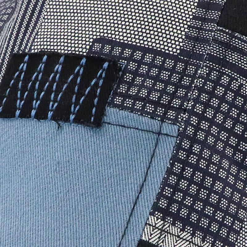 Artisanal Patchwork Multi-Texture Zigzag-Stitched Newsboy Beret Hat - image 3