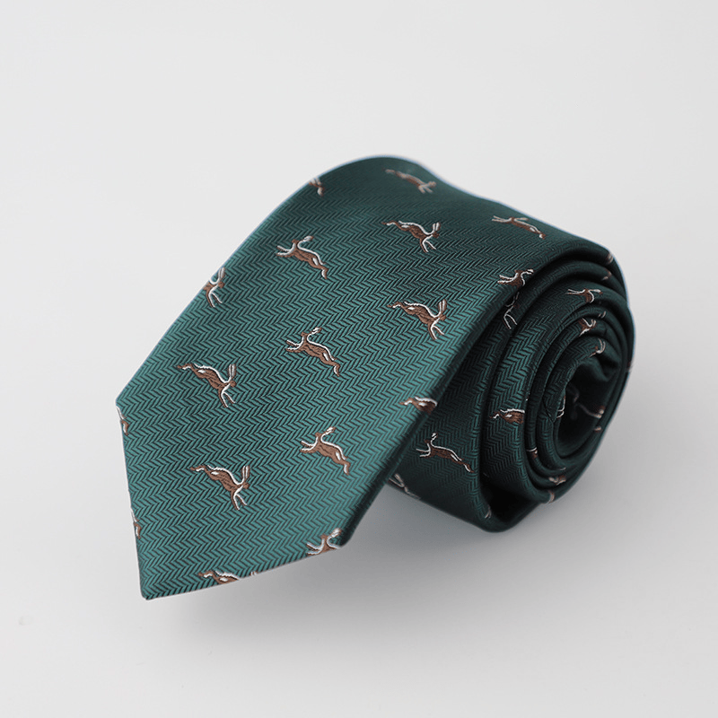 Men's Whimsical Hare-Patterned Teal Textured Hand-Tied Necktie - Green - image 0
