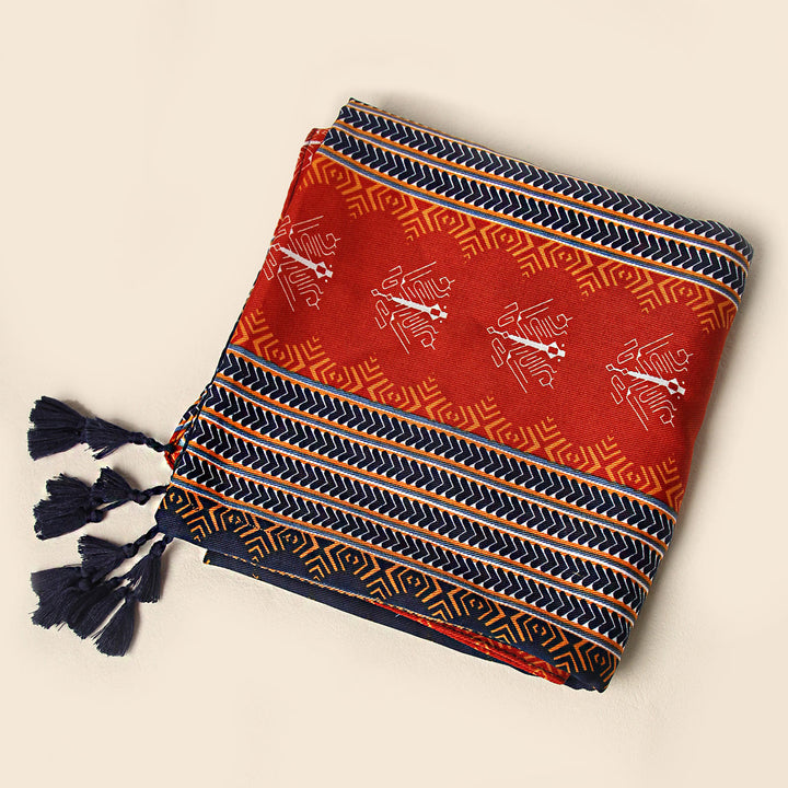 Women's Ethnic Patterned Dual-Tone Tassel-Adorned Scarf - image 2