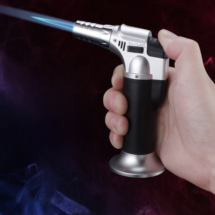 Windproof Spray Gun Holding Grip Butane Lighter - Silver - image 0
