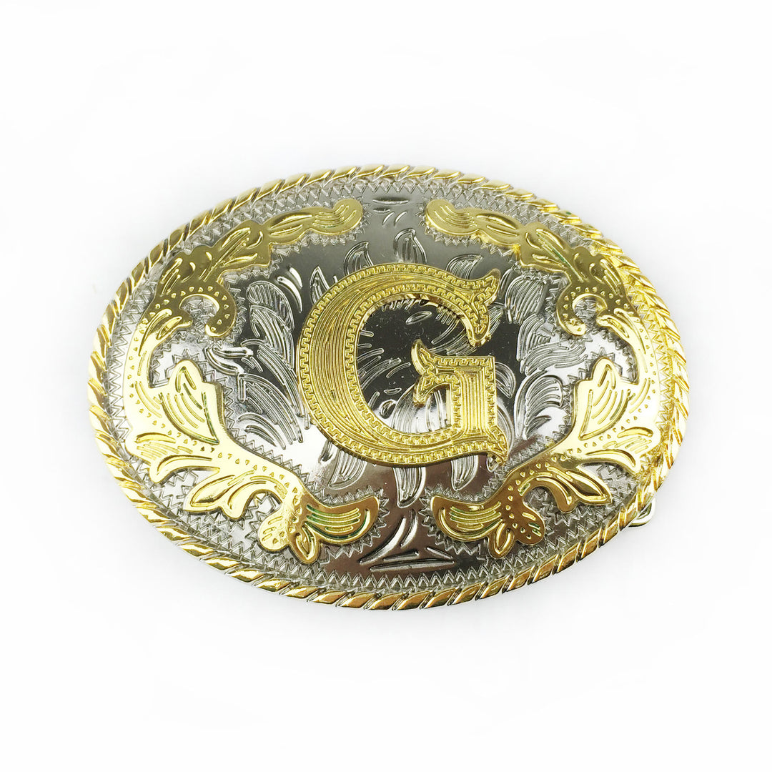 Men's Oval Golden Carved Letter Buckle Leather Belt - G - Without Belt - image 14