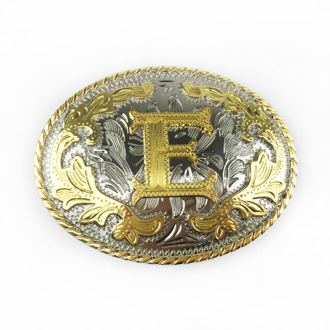 Men's Oval Golden Carved Letter Buckle Leather Belt - E - Without Belt - image 12