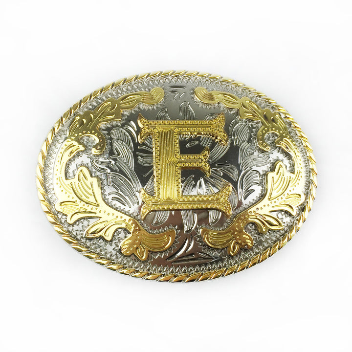 Men's Oval Golden Carved Letter Buckle Leather Belt - E - Without Belt - image 12