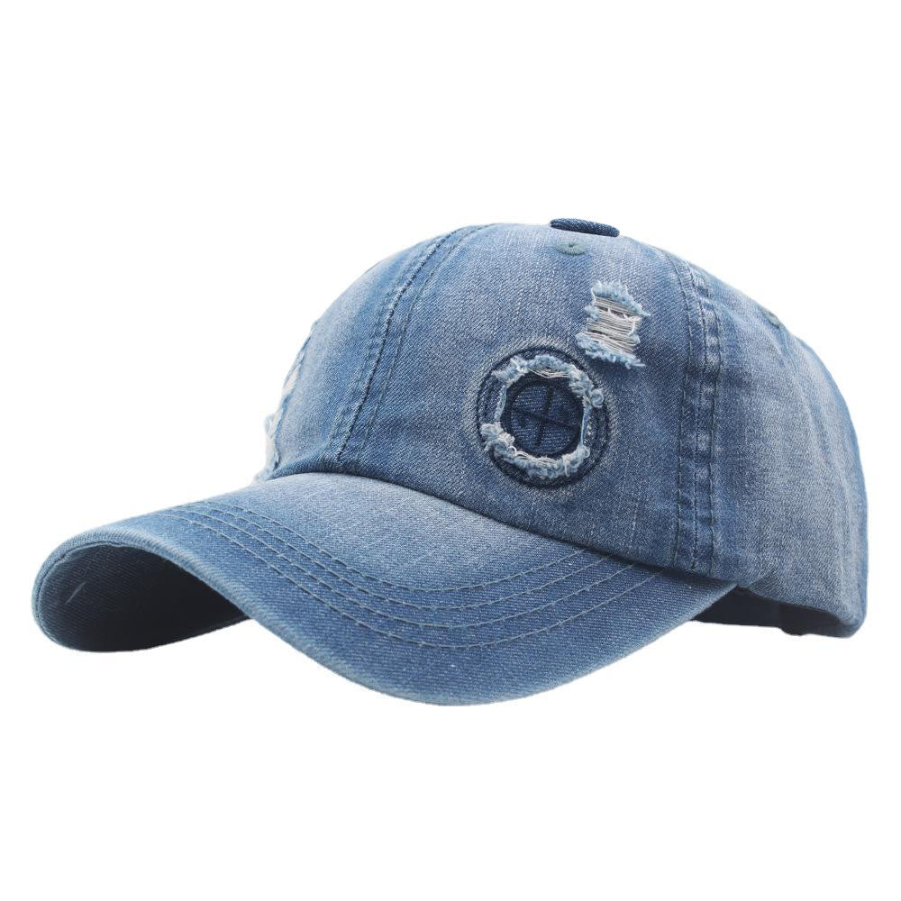 Retro Distressed Denim Ripped Detail Baseball Cap - Medium Blue - Adjustable (22''-24") - image 0