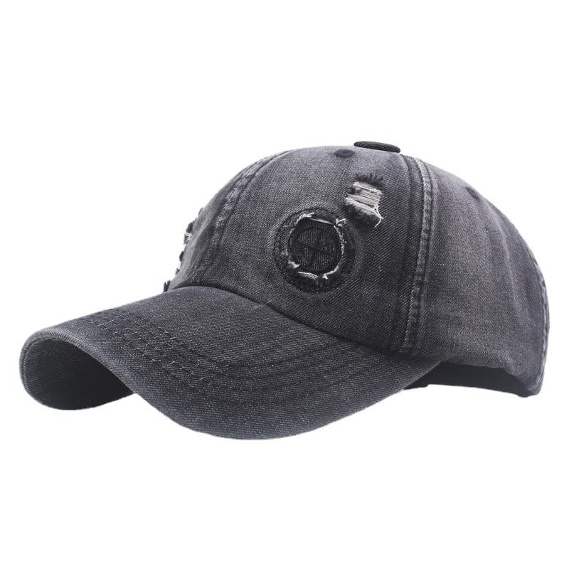Retro Distressed Denim Ripped Detail Baseball Cap - Black - Adjustable (22''-24") - image 1