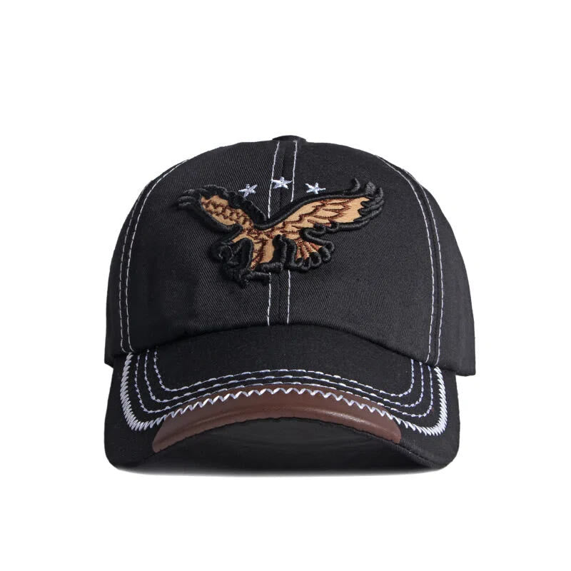 Eagle Embroidery Contrast Stitch Leather Trim Baseball Cap - image 1
