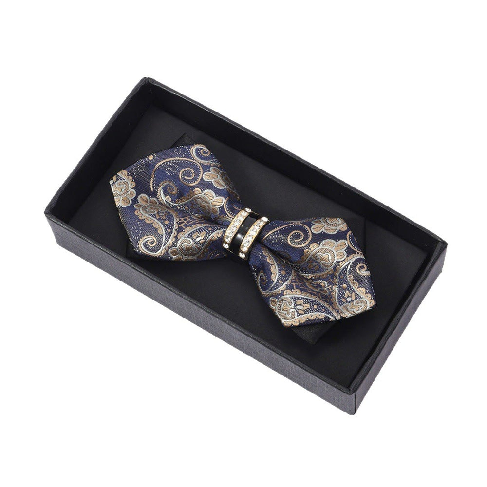 Men's Navy And Gold Paisley Fabric Bow Tie - image 1