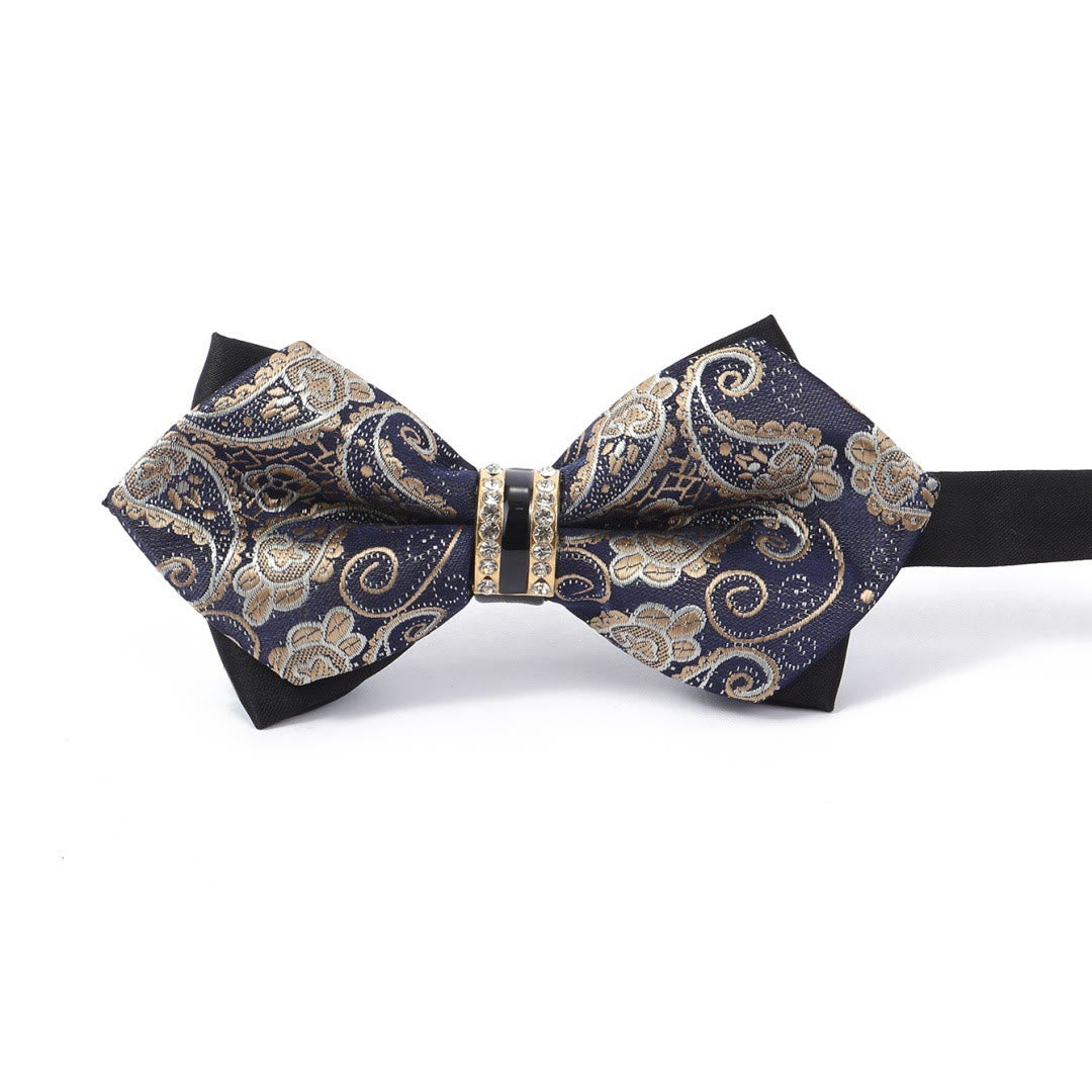 Men's Navy And Gold Paisley Fabric Bow Tie - Golden - image 0