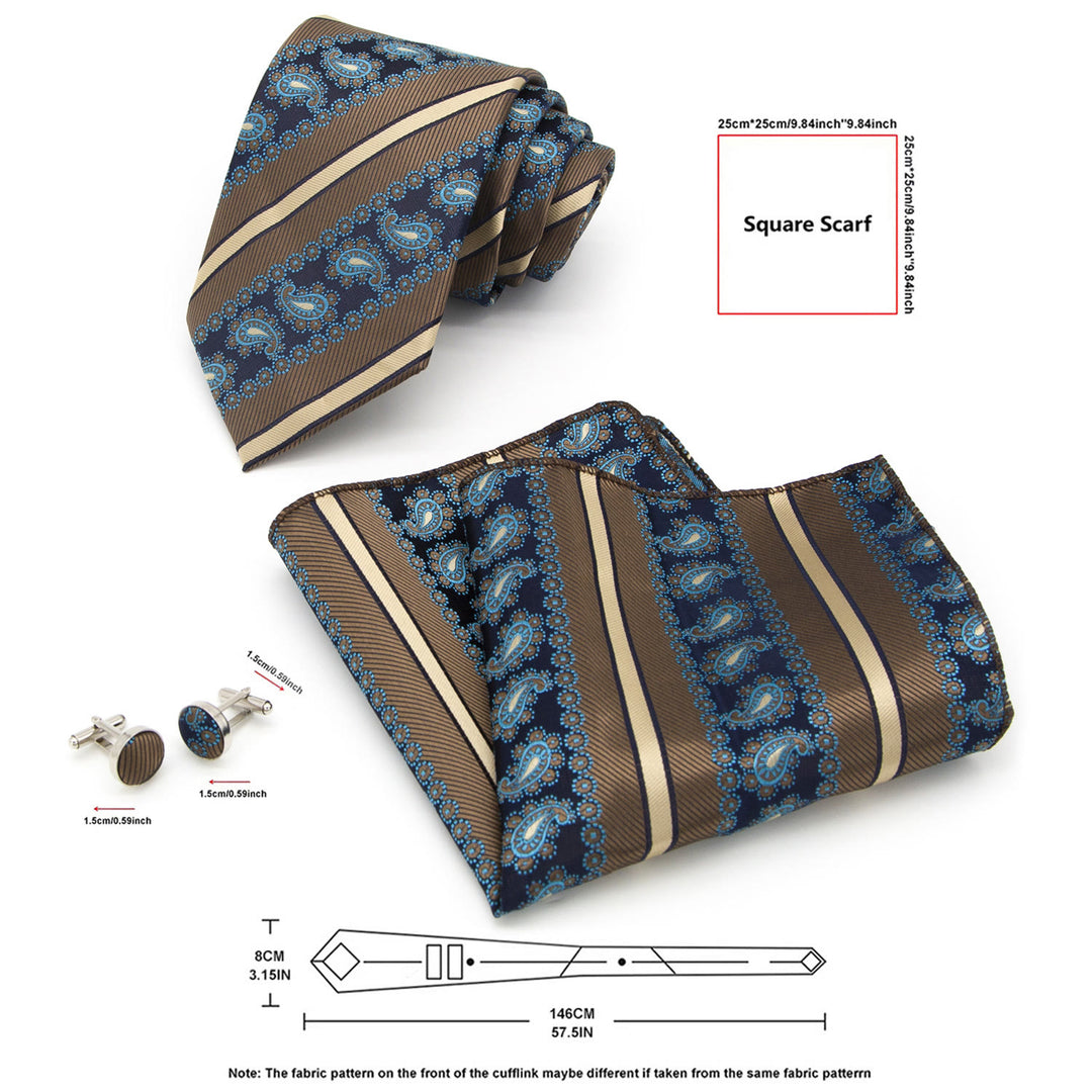3Pcs Men's Brown Stripes & Navy Paisley Necktie Set - image 6