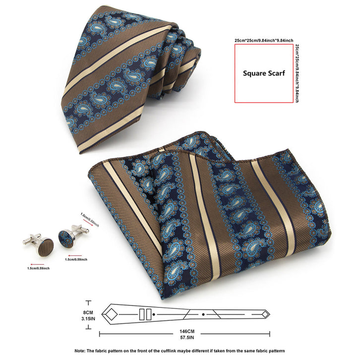 3Pcs Men's Brown Stripes & Navy Paisley Necktie Set - image 6