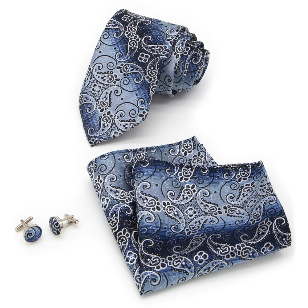 3Pcs Men's Blue Gradient Paisley Pattern Necktie Set - image 1