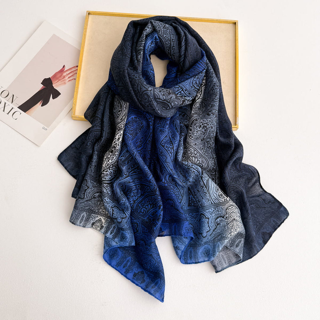 Women's Vintage Paisley Print Lightweight Sheer Scarf - Blue - image 2