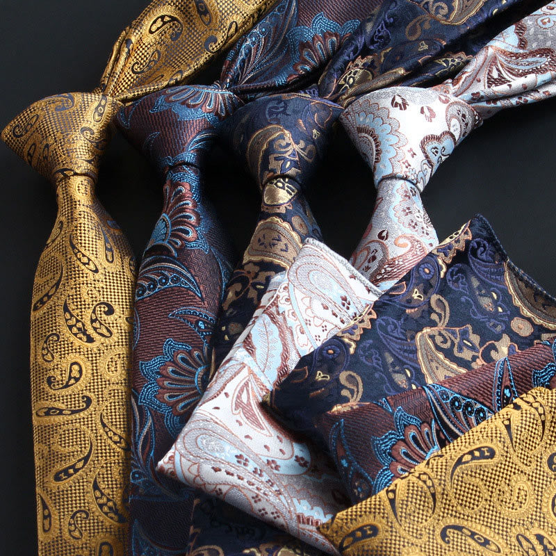 2Pcs Men's Ornate Paisley Fabric Necktie Pocket Square Set - image 0