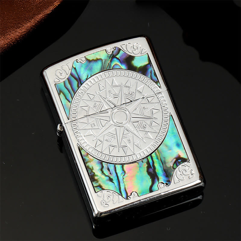 Silver Metal Colored Shell Compass Carved Kerosene Lighter - Style #1 - image 1