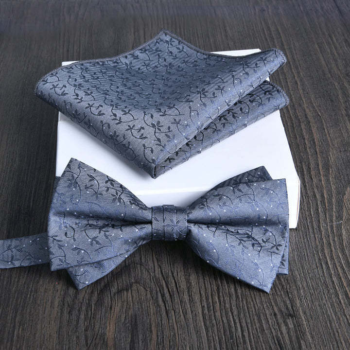 2pcs Men's Floral Pattern Lustrous Fabric Bowtie Pocket Square Set - Style #8 - image 7