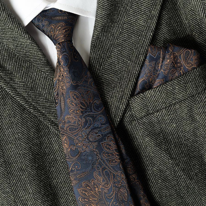 5Pcs Men's Paisley Pattern Deep Blue Necktie Set - image 1
