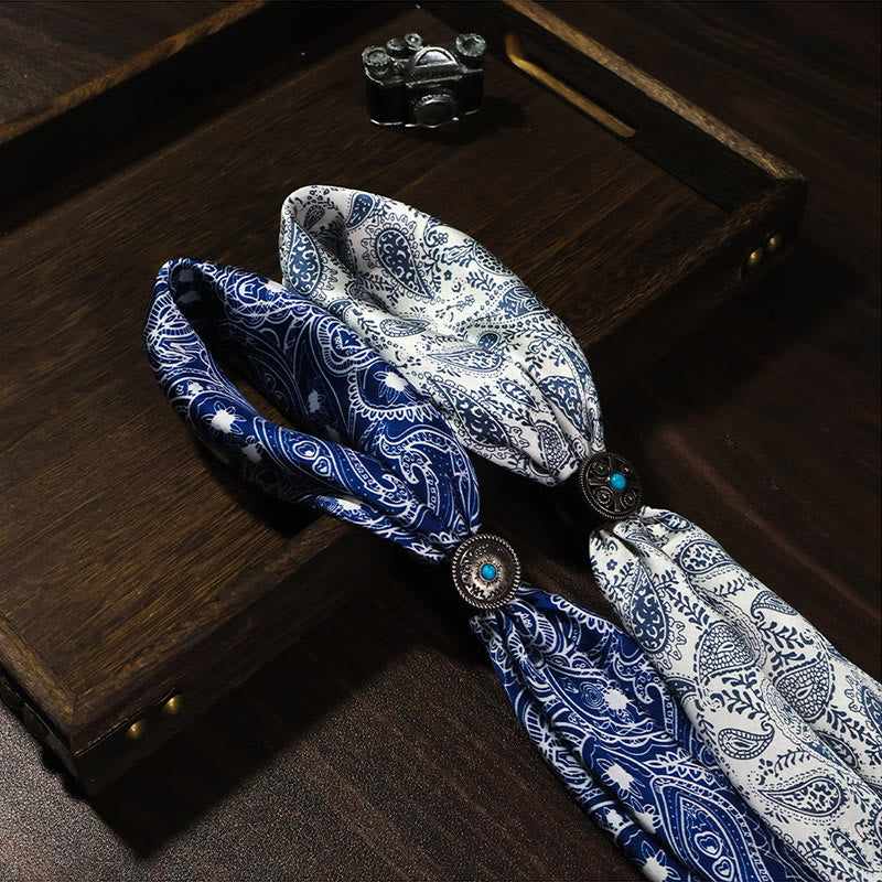 Vintage Elegant Paisley Pattern Pocket Square with Turquoise Round Buckle - image 1