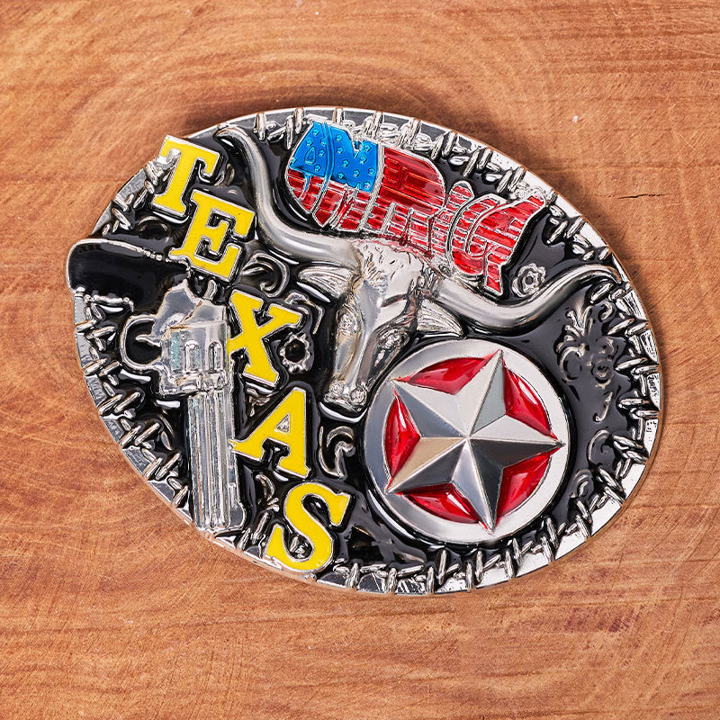 Texas Style Longhorn & Star DIY Buckle Leather Belt - image 1