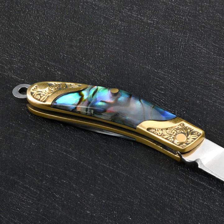 Retro Poker Pendant With Shell Texture Folding Knife Keychain - image 5