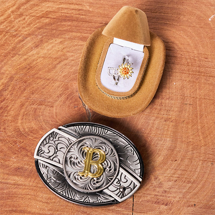 Rotating Sunflower Ring Initial Letter DIY Hidden Knife Belt Buckle Bundle Set - image 2