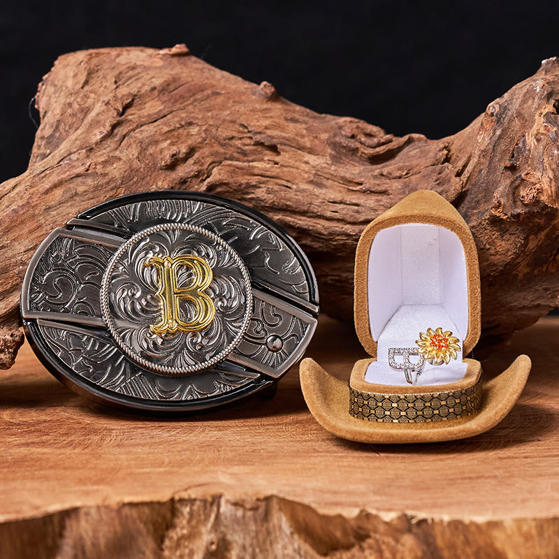 Rotating Sunflower Ring Initial Letter DIY Hidden Knife Belt Buckle Bundle Set - Z - Without Belt - image 0