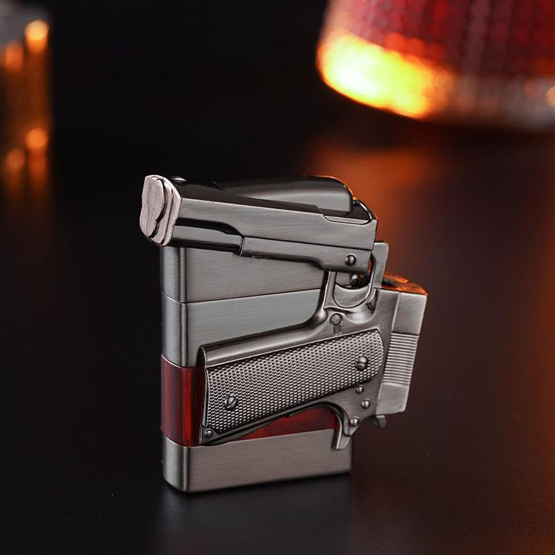 Creative Metal Texture Gun Style Butane Lighter - Black and Red - image 5