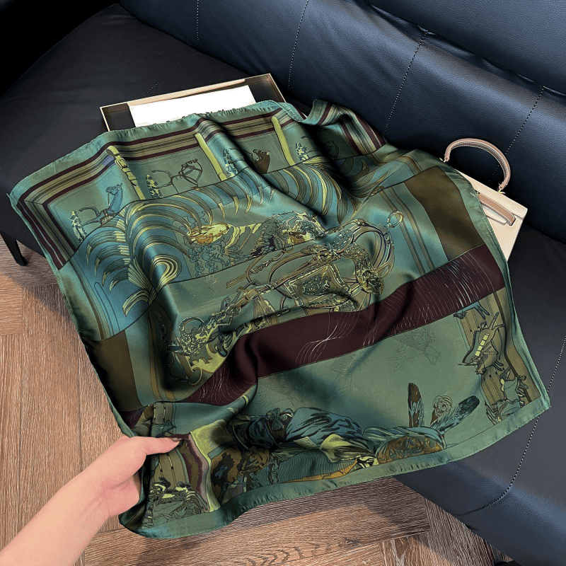 Women's Artistic Pattern Silky Lightweight Scarf - Green - image 0