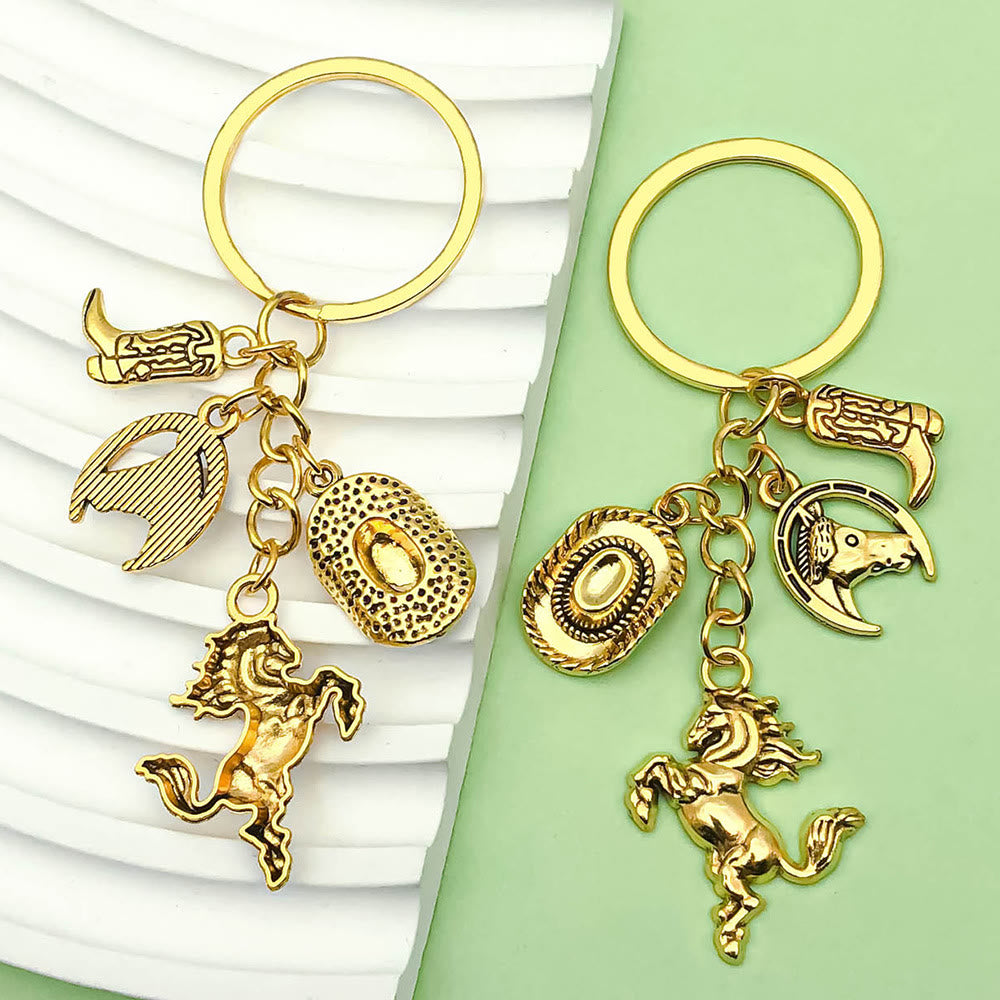 Retro Western-Themed Horse and Cowboy Element Pendant Keychain - Western Horse - image 0