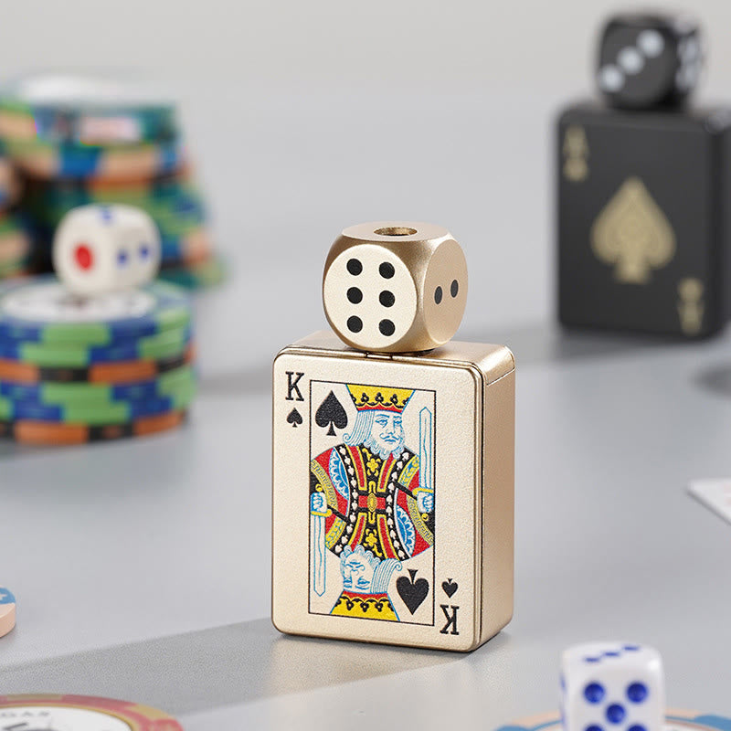 Rotating Dice PokerShape Refillable Butane Lighter - Gold Spades K - image 9