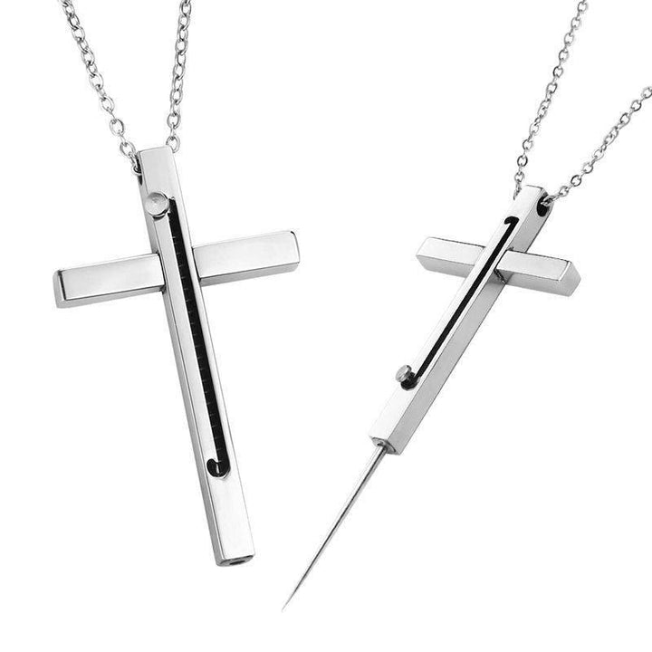 Portable Gadget Needle Cross Pendant Necklace - Silver - image 4