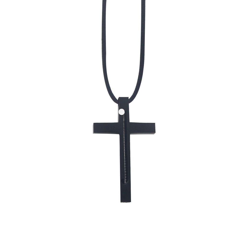 Portable Gadget Needle Cross Pendant Necklace - Black - image 1