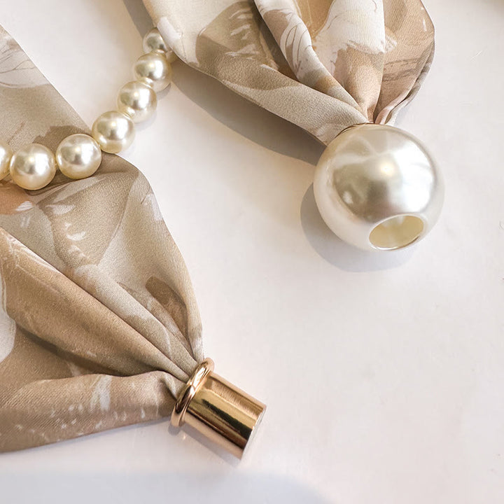 Women's Magnetic Clasp Artificial Pearl Necklace Scarf - image 2